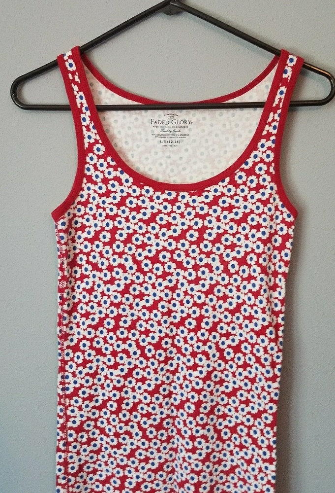 Red, white & blue floral tank